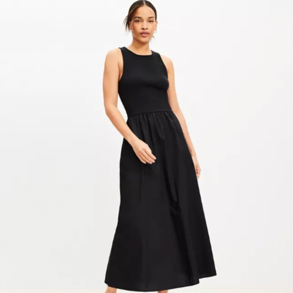 NWT Loft Poplin Mixed Media Midi Pocket Dress